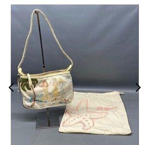 Brighton Beach Scene Embroidered Beaded Canvas Leather Shoulder Bag Rare.